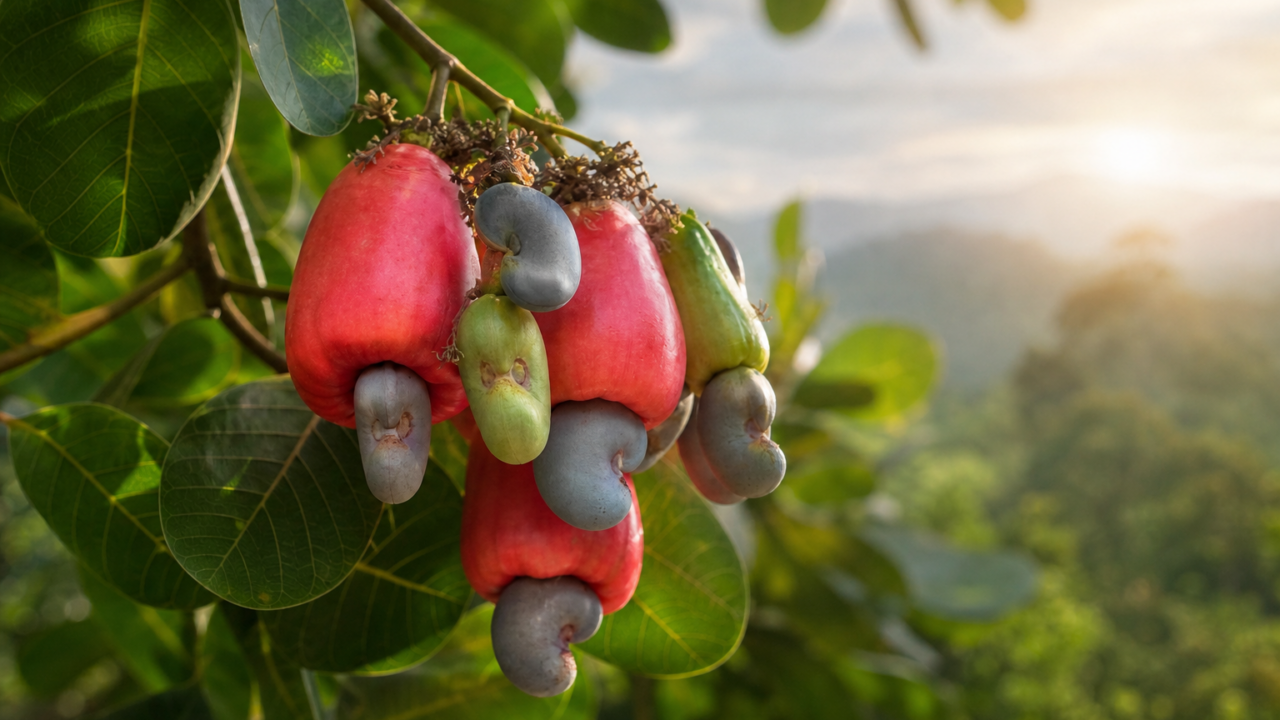 Cashew apples on a tropical tree