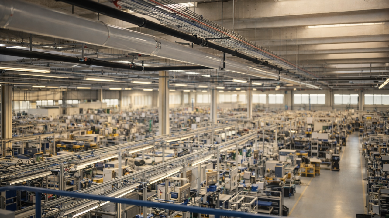 Factory production hall interior