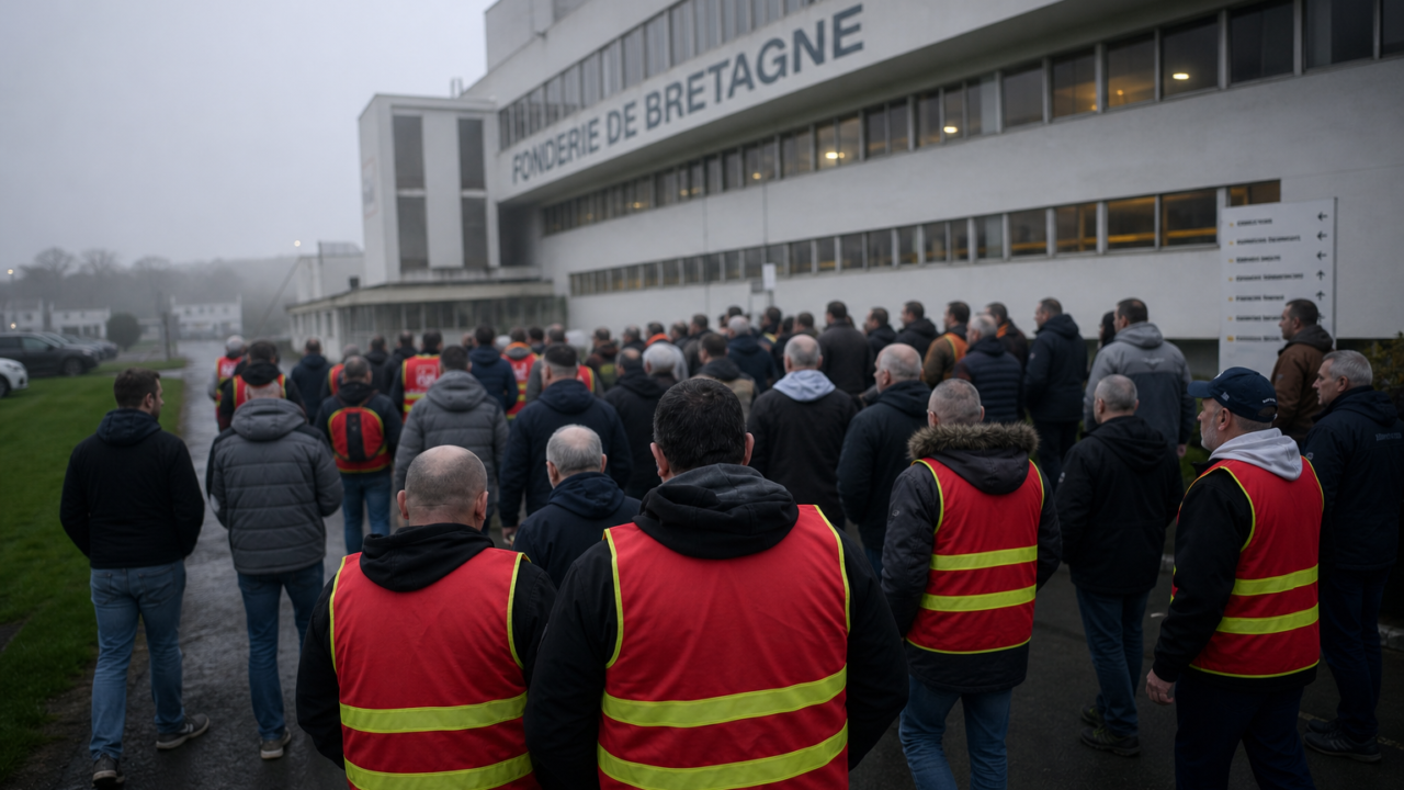 Workers protest at Fonderie de Bretagne