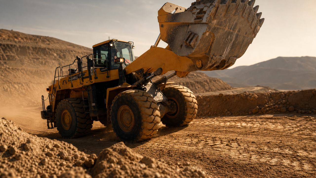 Mining loader in arid open pit