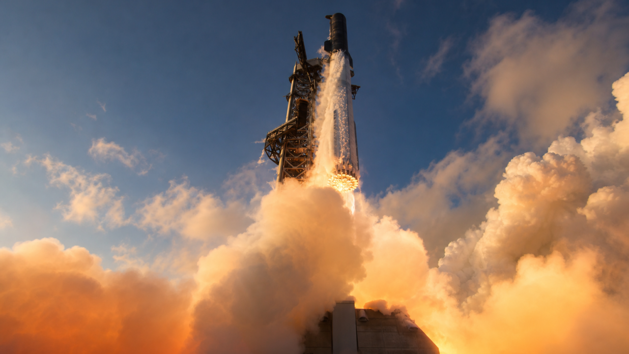 SpaceX rocket launch with heavy smoke