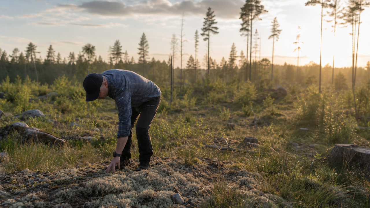 Forest clearing in Sweden with worker