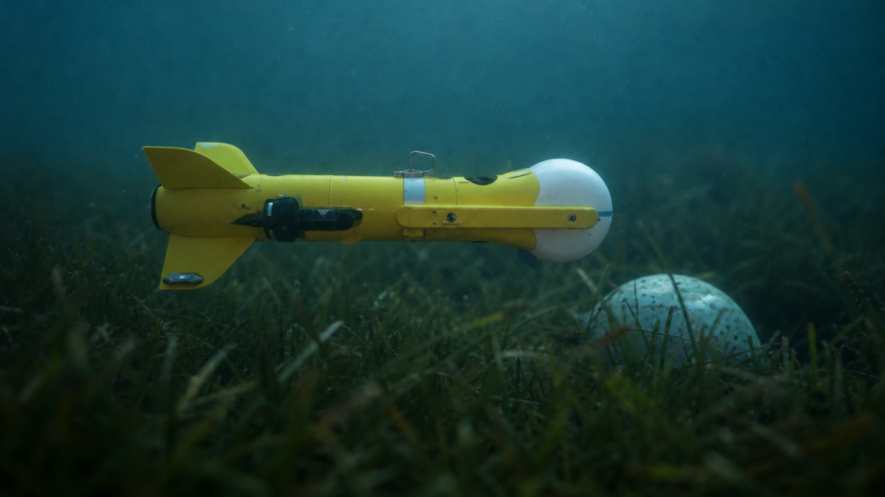 Underwater drone near seabed