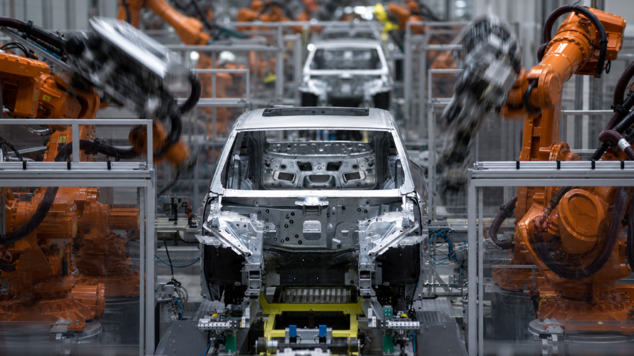 Automotive assembly line in factory