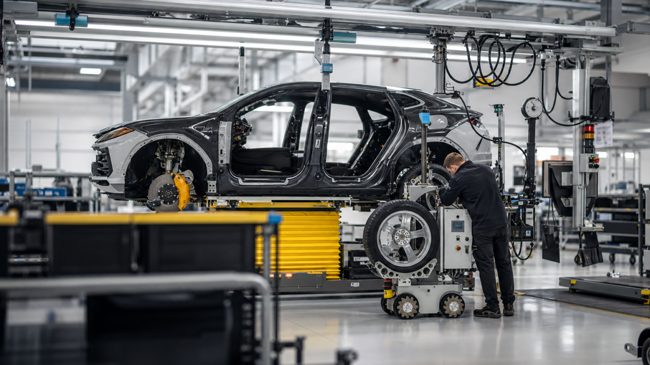 Auto assembly line in industrial plant
