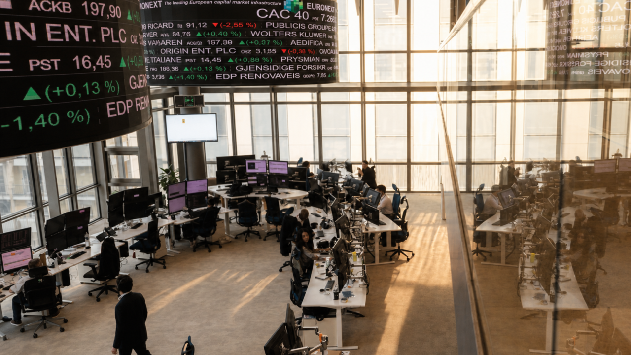 Euronext trading floor amid market volatility