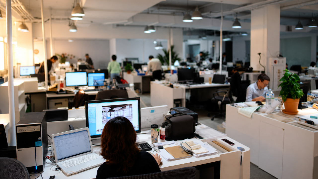 Open-plan office workspace