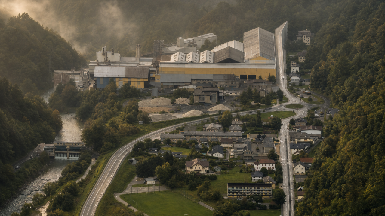 Usine de silicium métal dans une vallée alpine