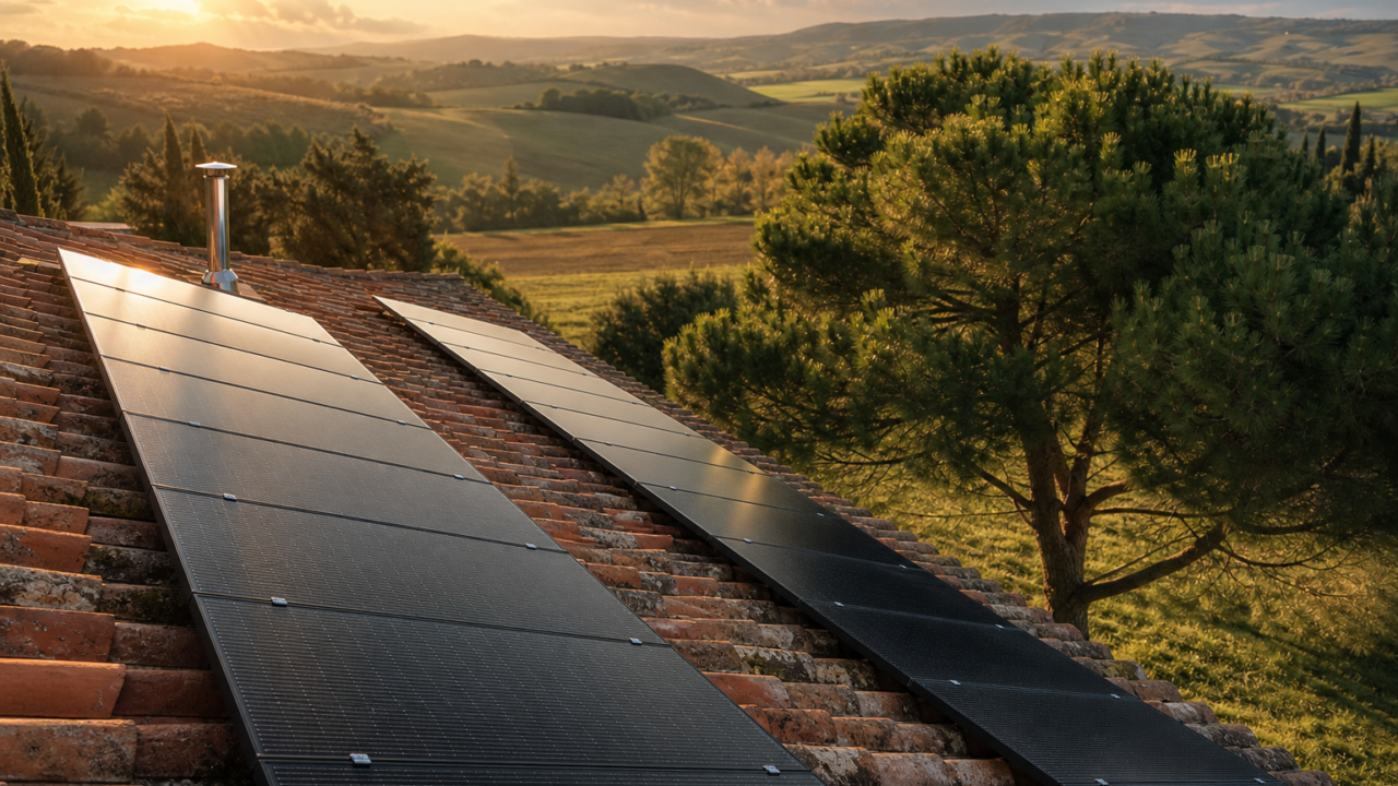 Panneaux solaires sur toit en zone rurale