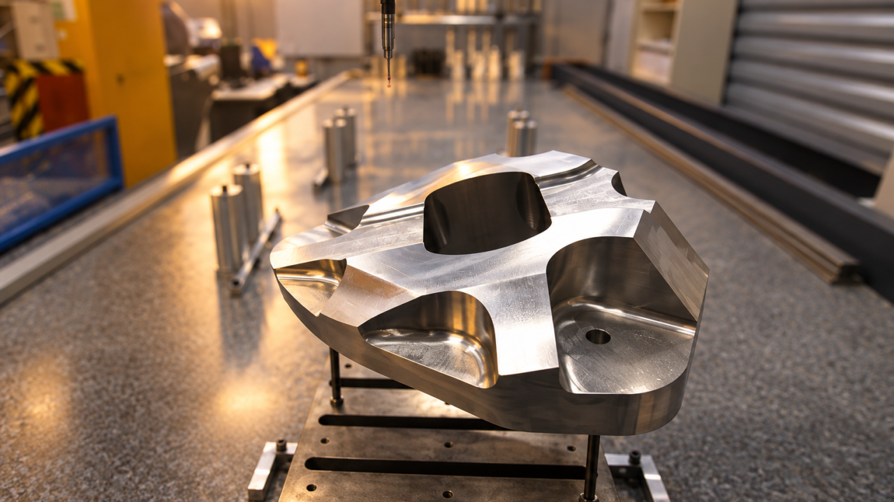 Machined aerospace component in a precision workshop