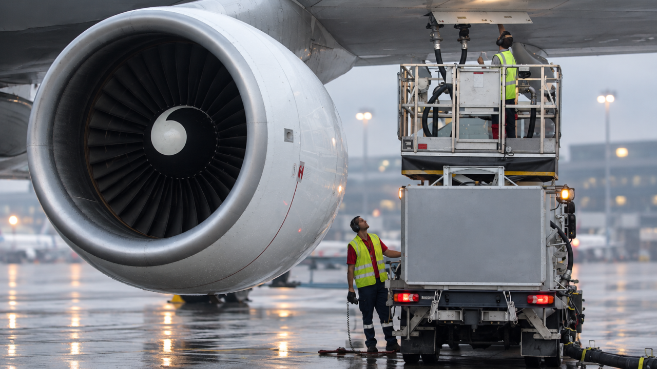 Avion ravitaillé en carburant durable à l’aéroport