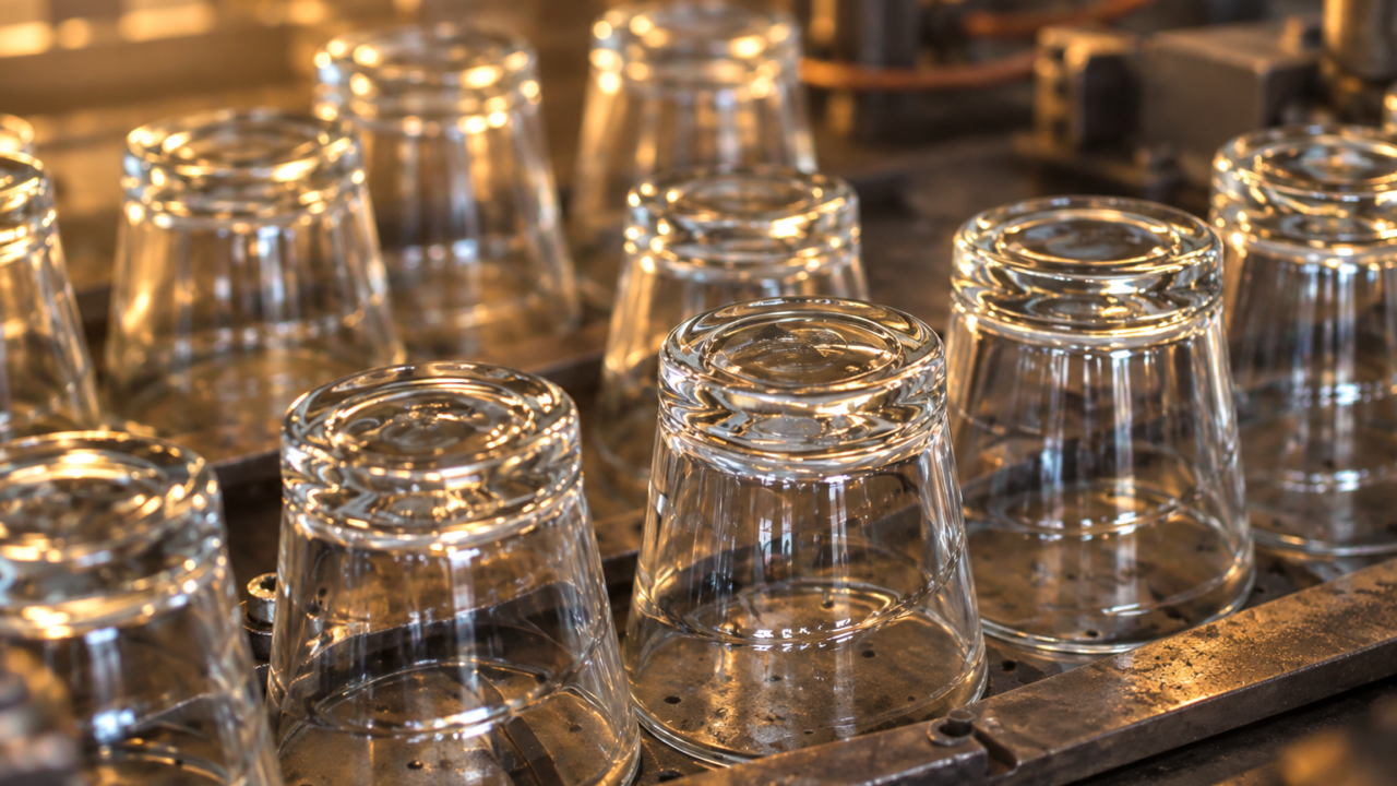 Verres en verre sur une ligne de production industrielle