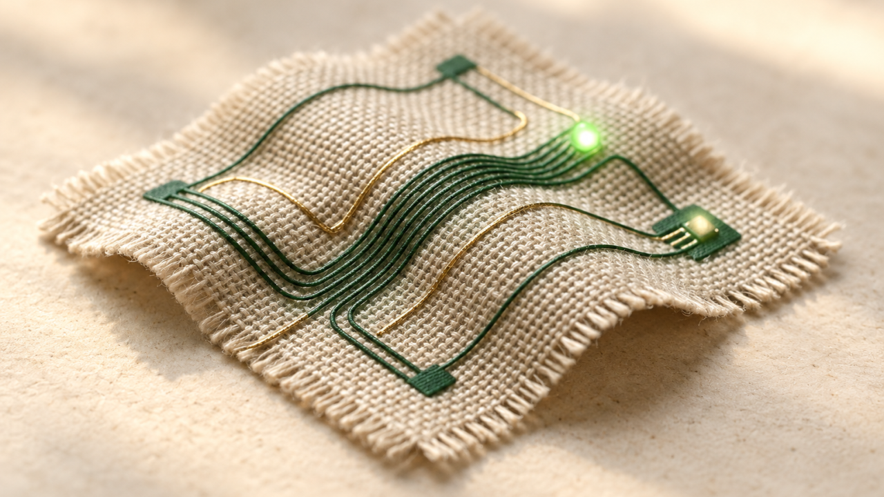 Sustainable electronic textile with woven conductive traces