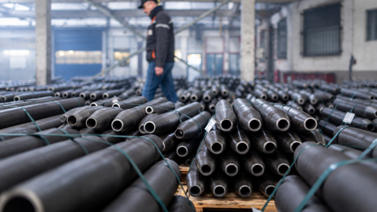 Steel components stacked inside a Tarbes forge