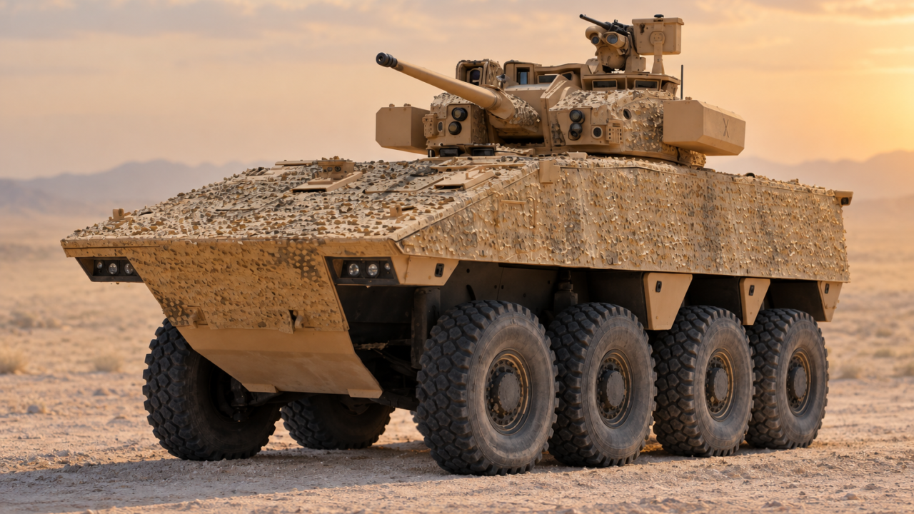 VBCI armored vehicle in a desert test setting